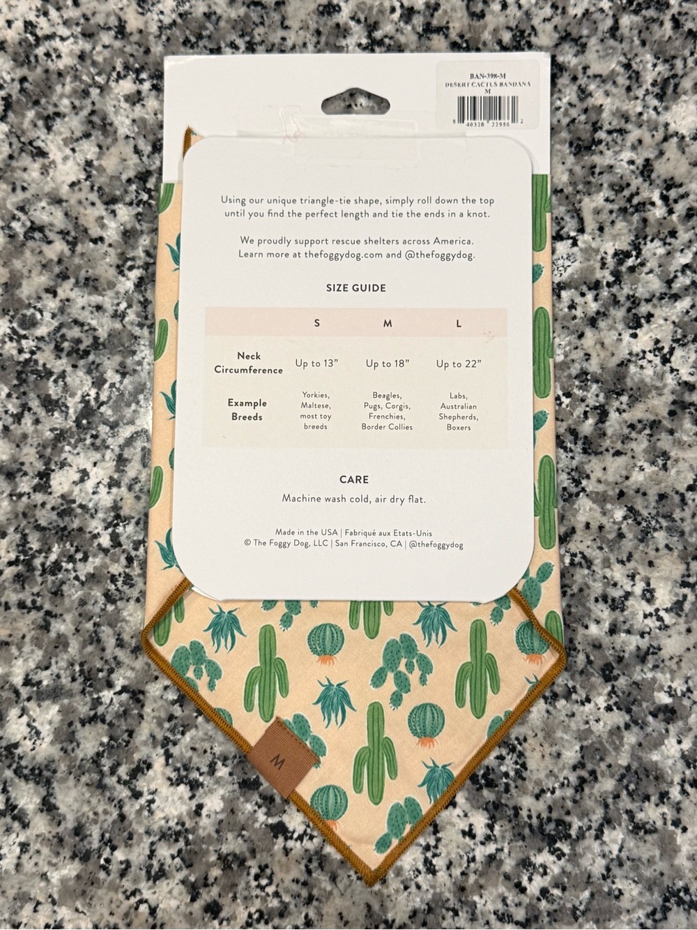 The Foggy Dog Desert Cactus Bandana, Medium - Picture 2 of 2